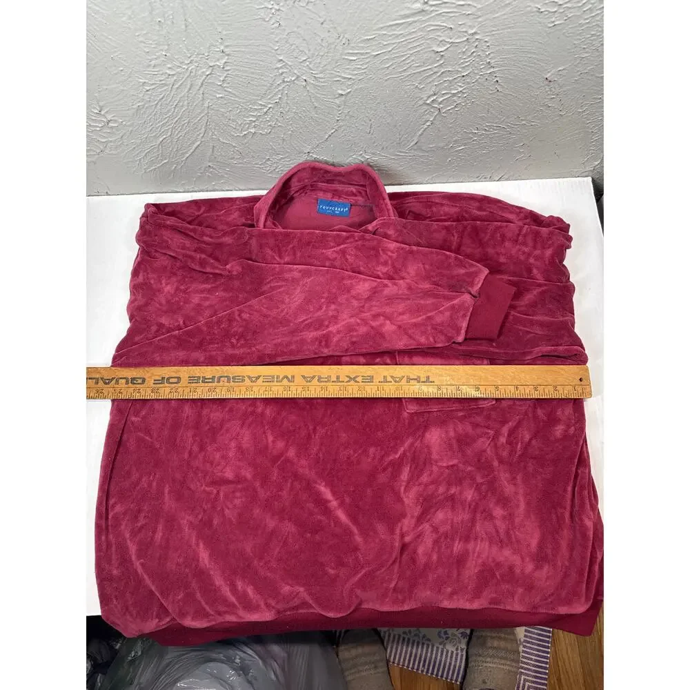 Vintage 80s Towncraft Velour Shirt Henley‎ Polo Sweater Pocket Burgundy Size 16